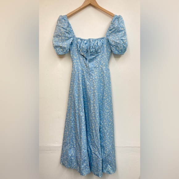 House of CB Tallulah puff sleeve midi dress milkmaid dress size small light blue - Picture 2 of 9